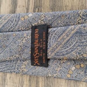 Yves Saint Laurent YSL tie with bluish grey and gold design